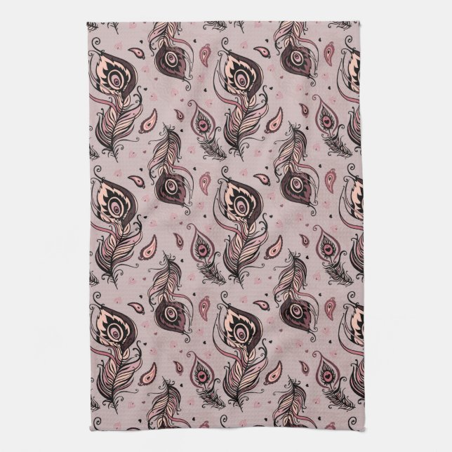 Peacock feather pattern kitchen towel (Vertical)