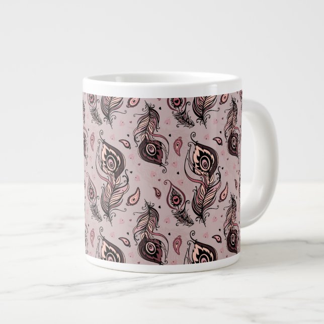 Peacock feather pattern large coffee mug (Front Right)