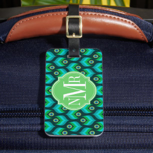 Peacock Feather Pattern Monogram Personalized Luggage Tag