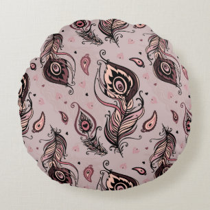 Peacock feather pattern round pillow