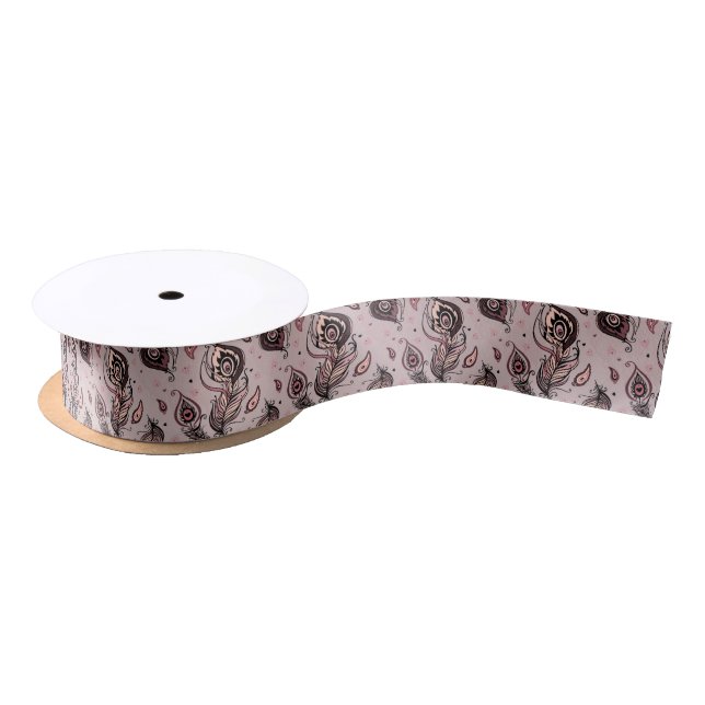 Peacock feather pattern satin ribbon (Spool)