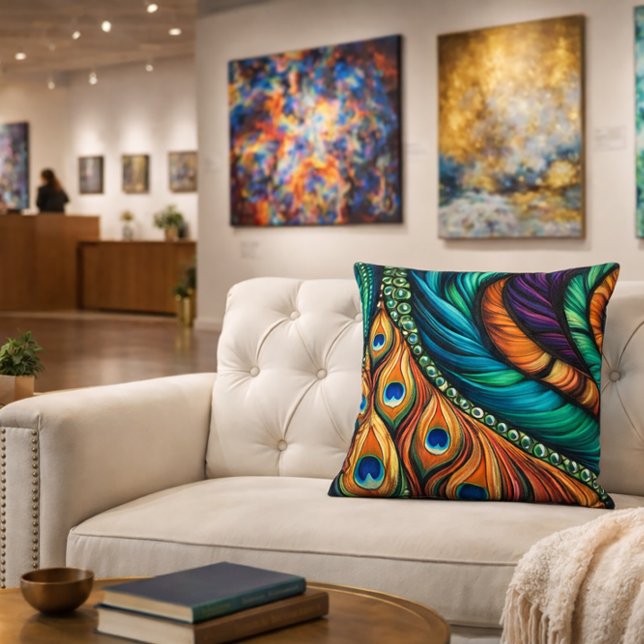 Peacock Feather pattern Throw Pillow (Creator Uploaded)