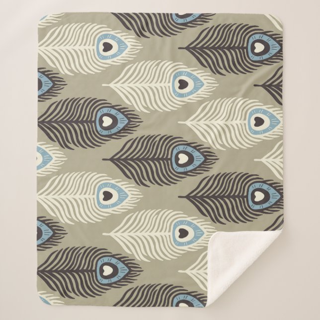 Peacock feather pattern, vintage style. sherpa blanket (Front)