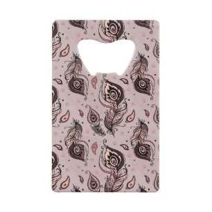 Peacock feather pattern wallet bottle opener