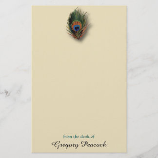 Peacock Feather Personalized Monogram Stationery