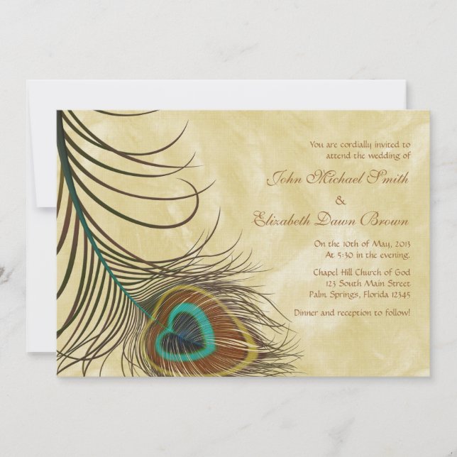 Peacock Feather Personalized Wedding Invitation (Front)