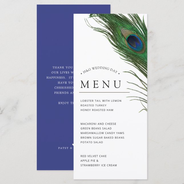 Peacock Feather Poise | Dinner Menu (Front/Back)