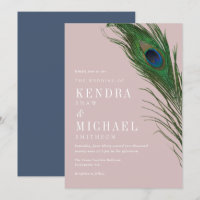 Peacock Feather Poise Peach Theme Wedding Invite