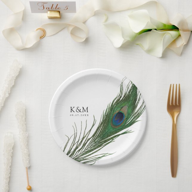 Peacock Feather Poise | Wedding Event Paper Plate (Wedding)