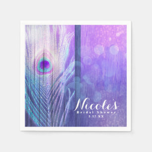 Peacock Feather Purple Glam Boho Chic Custom Party Napkin