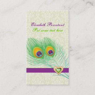 Peacock feather purple green eye catching business card