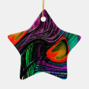Peacock feather rainbow ceramic ornament