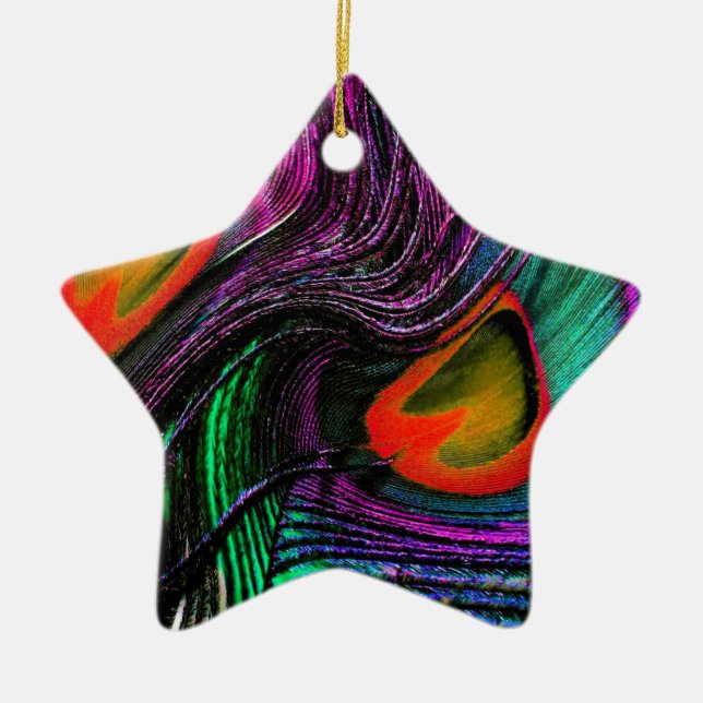 Peacock feather rainbow ceramic ornament (Front)