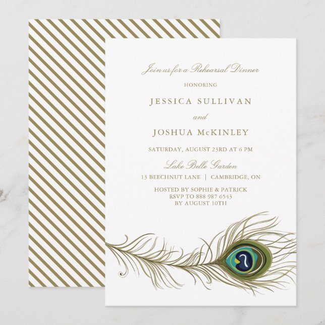 Peacock Feather Rehearsal Dinner Invitation (Front/Back)