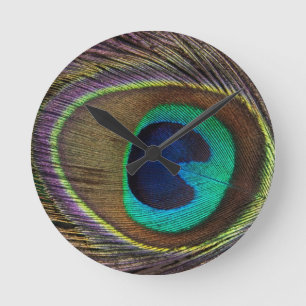 peacock feather round clock