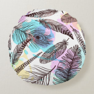 Peacock Feather Round Pillow