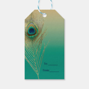 Peacock Feather Sand and Teal Boho Glam Favour Gift Tags