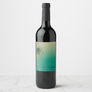 Peacock Feather Sand and Teal Boho Wine Labels