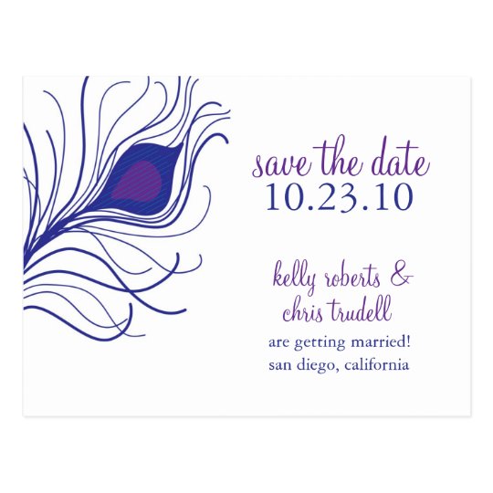 Peacock Feather Save The Date postcard
