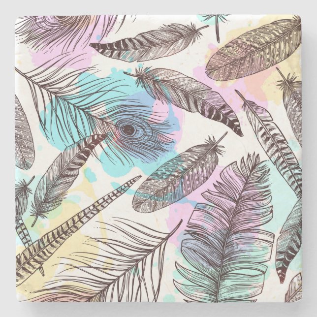 Peacock Feather Stone Coaster (Front)