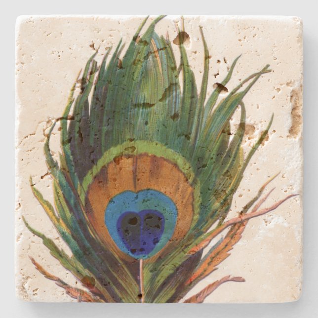 Peacock Feather Stone Coaster (Front)