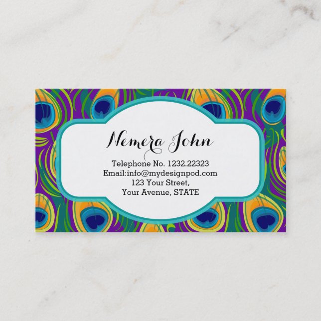 Peacock Feather Style Business Card (Front)