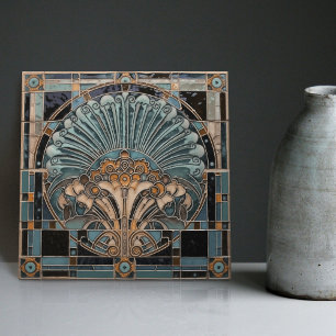 Peacock Feather Symbolism Belle Epoque Art Deco Tile