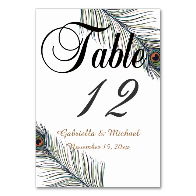 Peacock Feather Table Number (Front)