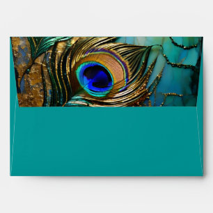 Peacock feather teal blue luxurious editable  envelope
