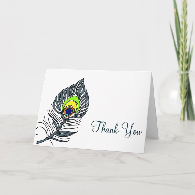 Peacock Feather Thank You Glamour Note Cards (Front)