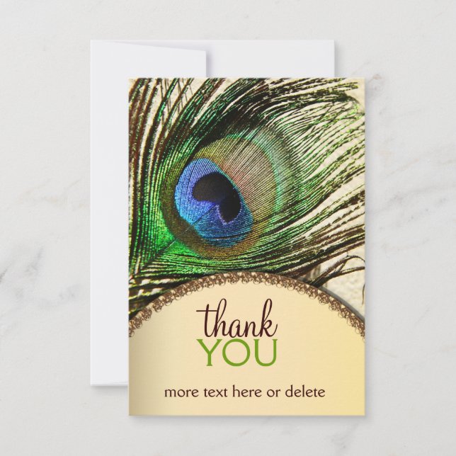 Peacock Feather Thank You Note Card (Front)