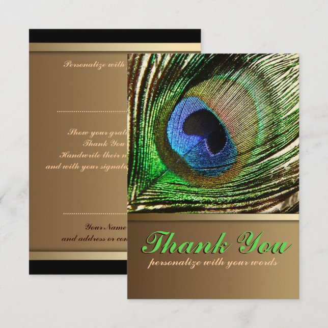 Peacock Feather Thank You Note Invitation (Front/Back)