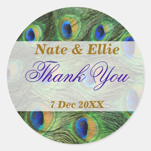 Peacock Feather Thank You Sticker (Front)