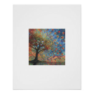 Peacock Feather Tree Reflection Poster