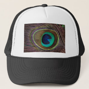 peacock feather trucker hat
