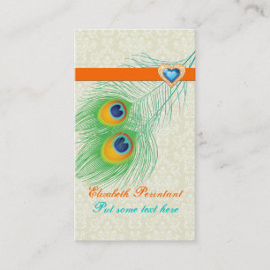 Peacock feather turquoise orange eye catching business card