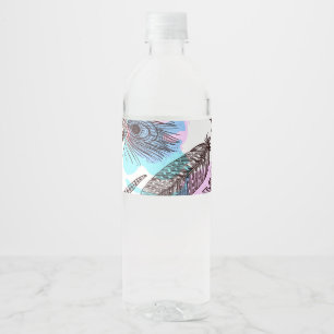 Peacock Feather Water Bottle Label