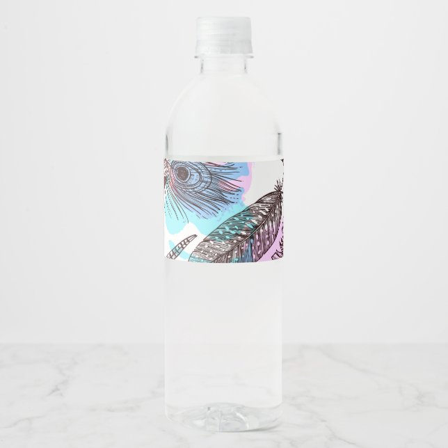 Peacock Feather Water Bottle Label (Front)