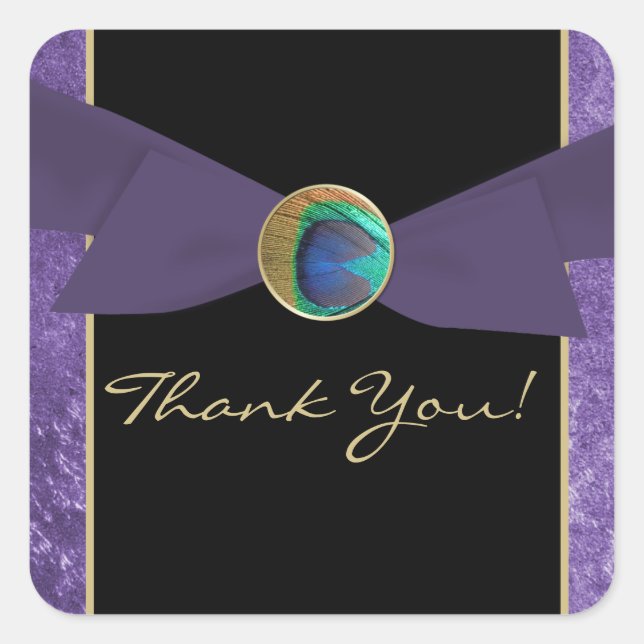 Peacock Feather Wedding Favour Thank You Stickers (Front)