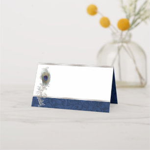 Peacock Feather Wedding Folded Place Card