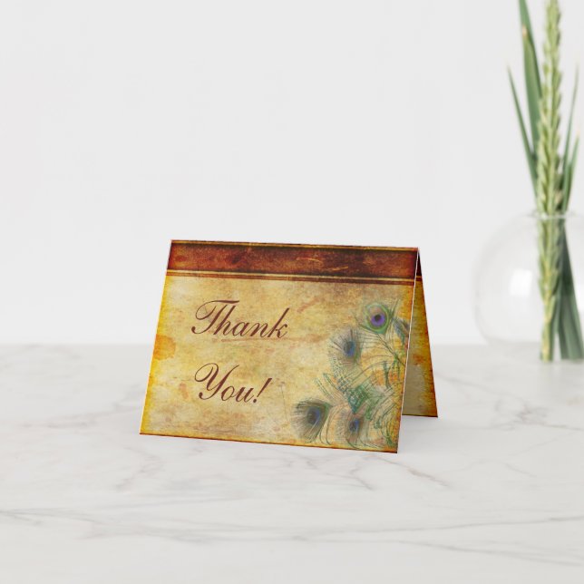 Peacock Feather Wedding Folded Thank You Card (Front)