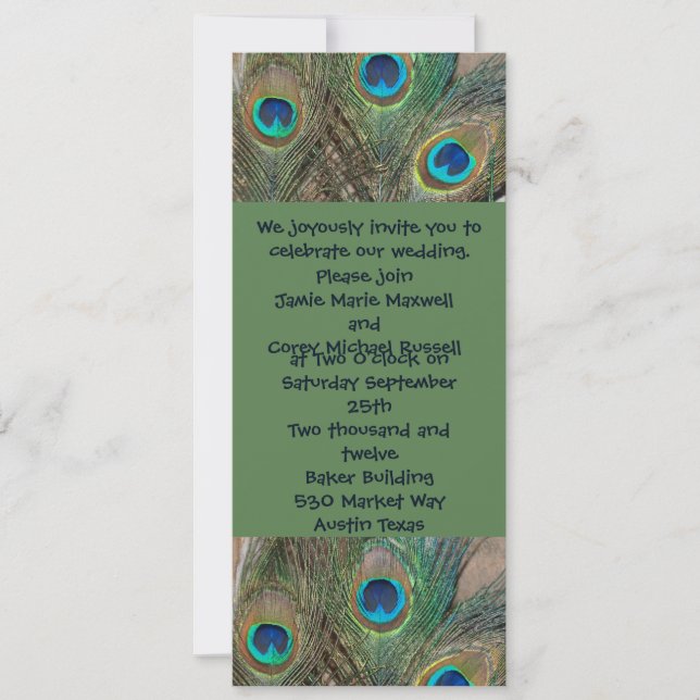 Peacock Feather Wedding Invitation (Front)