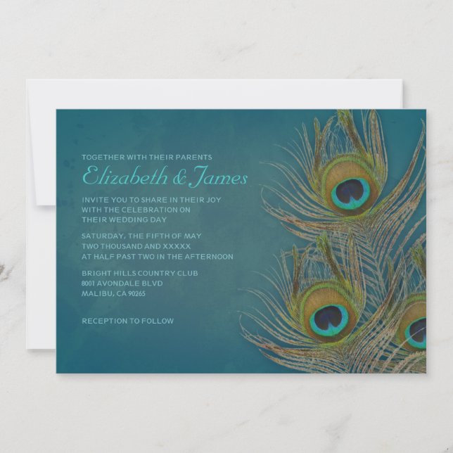 Peacock Feather Wedding Invitations (Front)