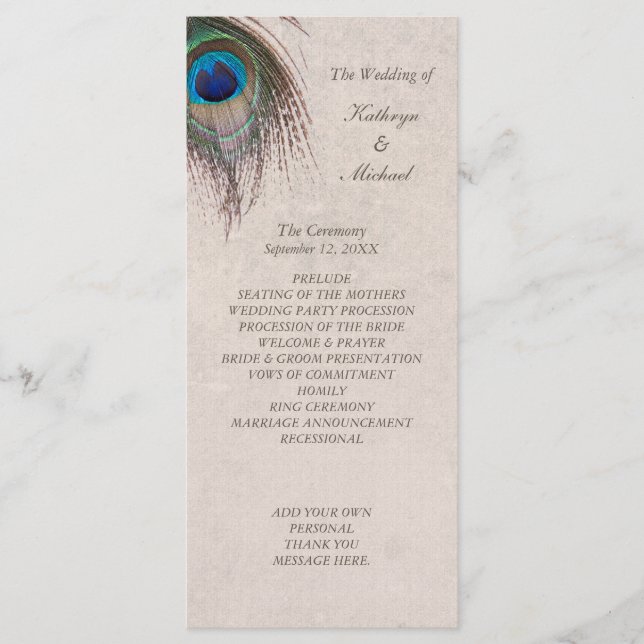 Peacock Feather Wedding Program (Front)
