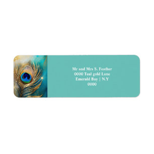 Peacock feather wedding return address guests