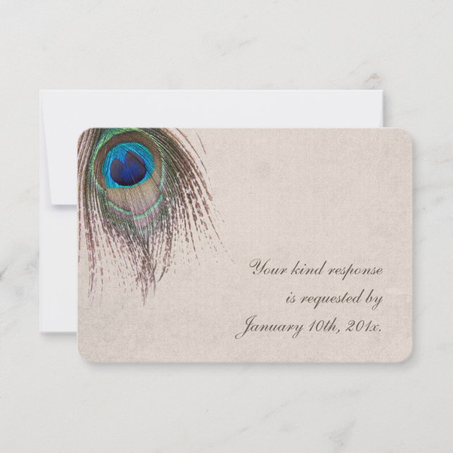 Peacock Feather Wedding RSVP Card (Front)