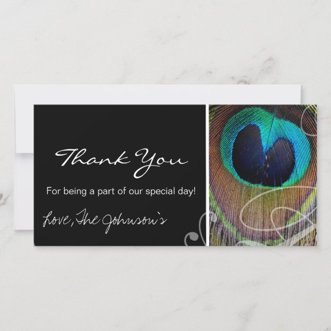 Peacock Feather Wedding Thank You Photo Cards (Front)