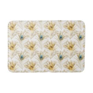 PEACOCK FEATHER WHITE BATH MAT