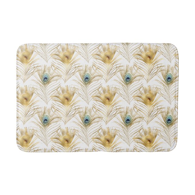 PEACOCK FEATHER WHITE BATH MAT (Front)