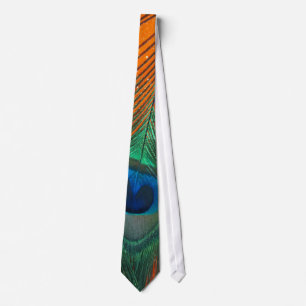 Peacock feather with Orange Glitter Still Life Tie